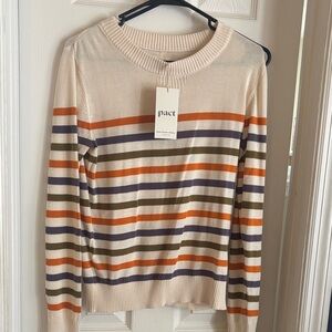 Pact Cream Sweater with Orange and Green and Navy Stripes